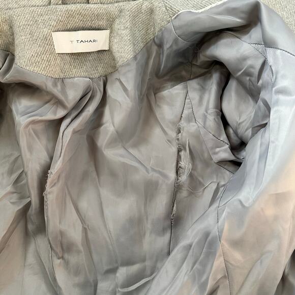 T Tahari Womens S ? Oversized Drape Collar Pea Coat Wool Blend Gray Winter Fall - Picture 12 of 12